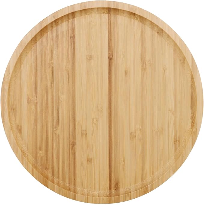 3 PCS 12 Inch Round Bamboo Tray, Bamboo Serving Platter Round Wood Plate, Unfinished Wood Tray for Pizza, Cheese, Fruit, Breakfast