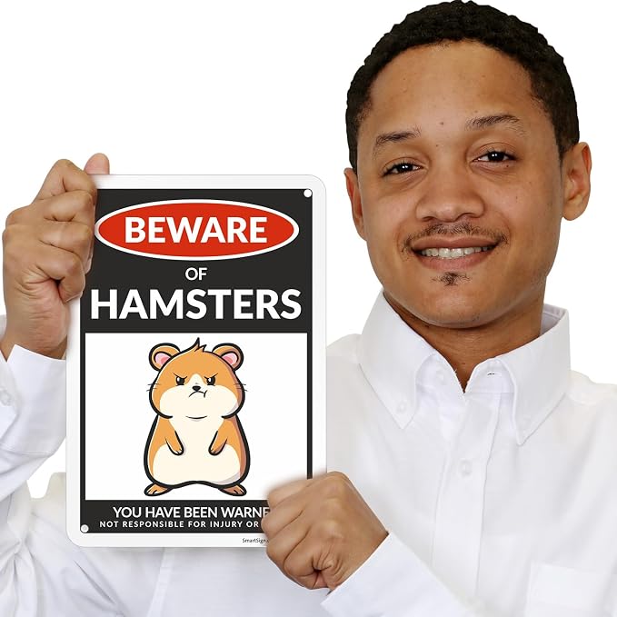 SmartSign Funny Beware Of Hamsters Warning Sign - 10"x7", 40 mil Laminated Rust-free Aluminum - Metal Signs for Wall Decor, Outdoors, Patio, Gifts, Cafe, Bar, Kitchen - Hamsters Theme, Made in USA - Image 2