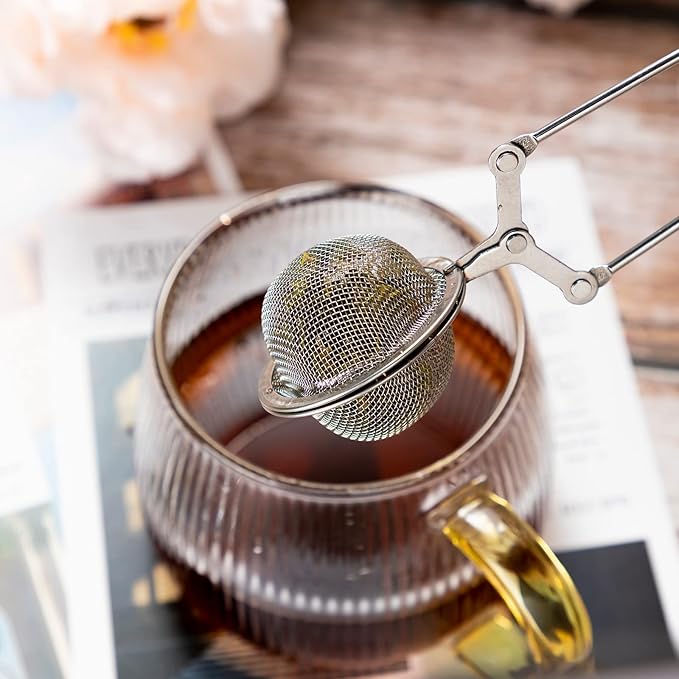 Yinder 72 Pcs Snap Ball Tea Strainer,Stainless Steel Snap Tea Infuser Mesh Ball with Handle for Loose Leaf Tea Reusable Metal Tea Filter Fine with Tong Pincer in Bulk for Kitchen Mulling Spices