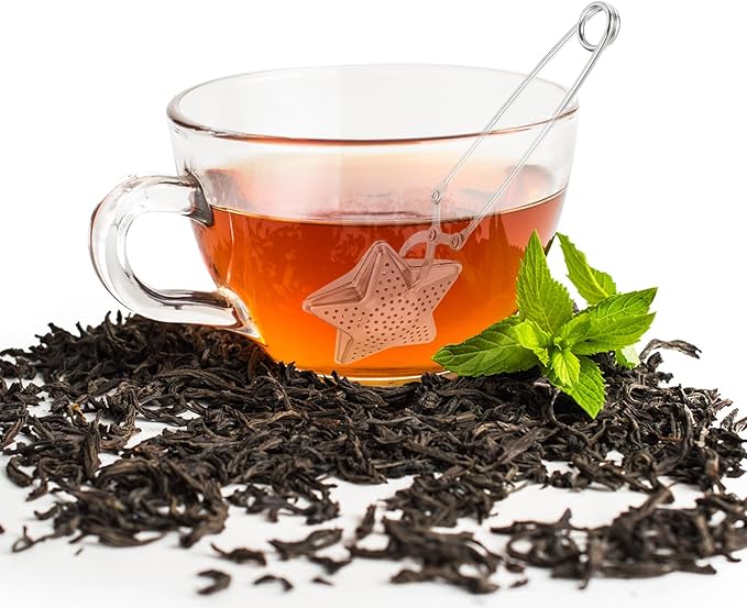 uxcell Star Snap Tea Ball Infuser with Handle, Loose Tea Steeper, Stainless Steel Tea Strainer for Brew Loose Leaf Tea, Silver