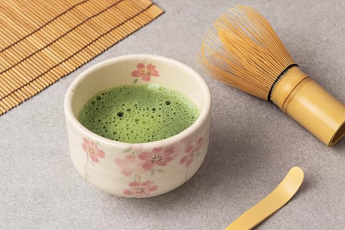 JapanBargain, Japanese Porcelain Matcha Bowl, Handcrafted Tea Ceremony Chawan, Zen-Style Green Tea Whisking Bowl, Made in Japan by Folk Artisans, Cream White/Sakura