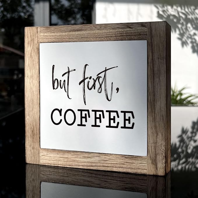 But First, Coffee Sign, Rustic White Wooden Box Sign, 5.9x5.9x0.7in, Home/Bar/Cafe Decor - Image 3
