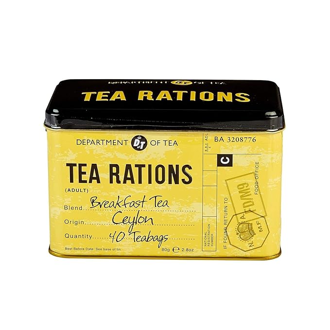 New English Teas Tea Rations Tea Tin with 40 English Breakfast Teabags, World War 2 Memorabilia