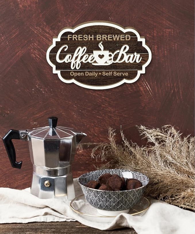 Putuo Decor Vintage Coffee Bar Sign, Farmhouse Coffee Accessories for Cafe Station Wall Decor, Elegant Double-Layer Cafe Sign for Home Kitchen Countertop Decoration, 11.5×7.5in