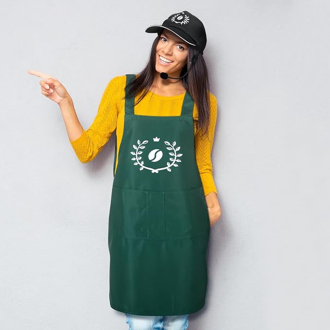 Liitrsh Barista Apron Halloween Costume with Hat and Microphone Green Coffee Theme Adult Outfits with Logo for Man Women Kitchen Cooking Halloween Adult - Image 3