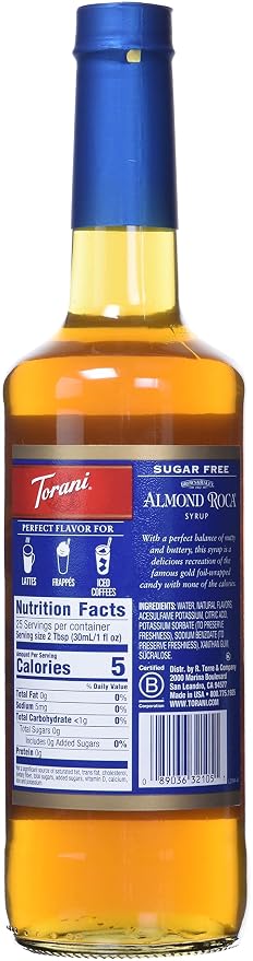 Torani Coffee Syrup, Sugar Free Almond Roca Flavored Syrup for Drinks 25.4 oz - Image 4
