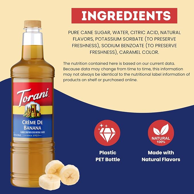 Torani Crème De Banana Syrup 1 Liter Bottle with Pump – Premium Banana Flavoring with Pure Cane Sugar & Natural Ingredients for Coffee, Cocktails, Desserts, Smoothies & More - Image 4