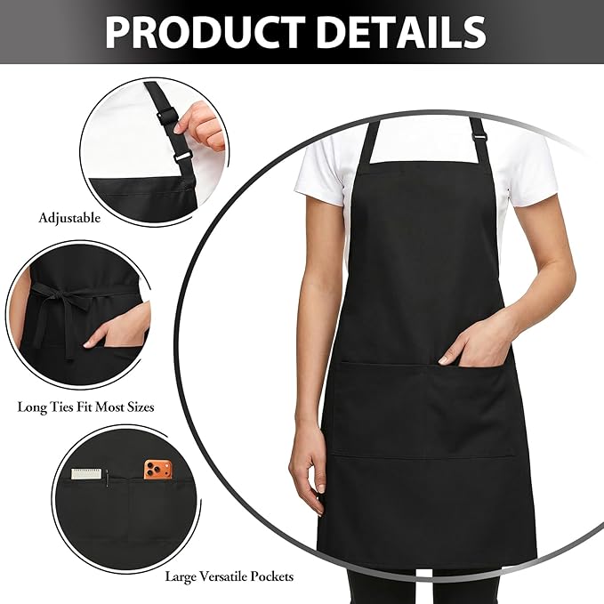 BOHARERS 2 Pack Cooking Kitchen Aprons with 2 pockets Unisex Adjustable Chef Apron for Women Men