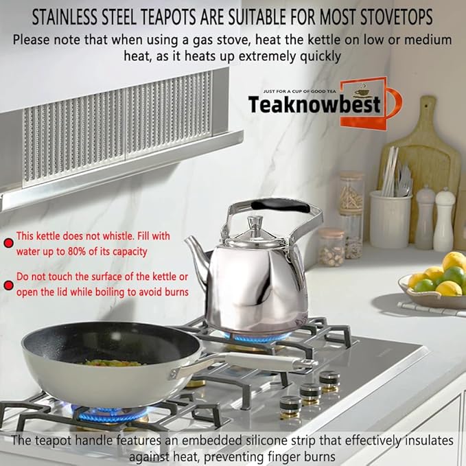 Stainless Steel Tea Pots with Infuser, Loose Leaf Tea Pot 50oz, Tea Pot for Stove, Dishwasher Safe (1500ml)