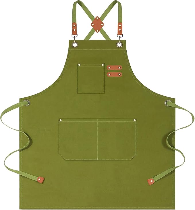 AFUN Aprons for Women Men with Large Pockets, 12-Ounce Cotton Canvas Cross Back Apron by BringYouaFun