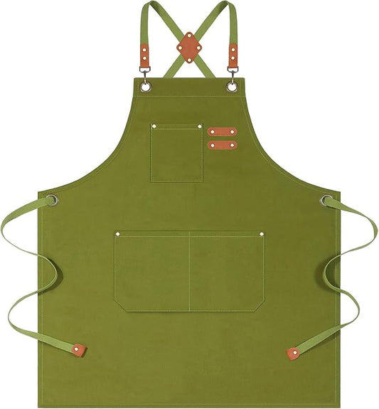 AFUN Aprons for Women Men with Large Pockets, 12-Ounce Cotton Canvas Cross Back Apron by BringYouaFun