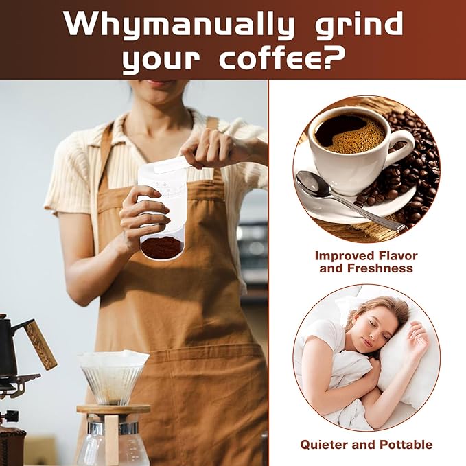 Manual Coffee Grinder - 95 Ceramic Burr, Adjustable Coarse to Fine, 30g Beans & 80ml Powder, Detachable Handle for Espresso, French Press, Camping