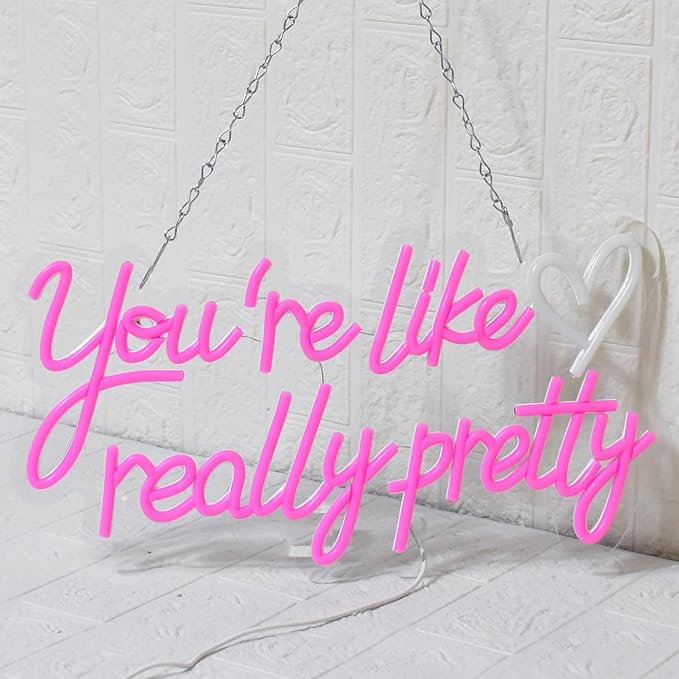 You're Like Really Pretty Neon Sign, Neon Signs for Wall Decor, Pink Led Neon Light for Wall Decor, USB Dimmable Led Neon Light Sign for Wedding, Bedroom, Home Decor
