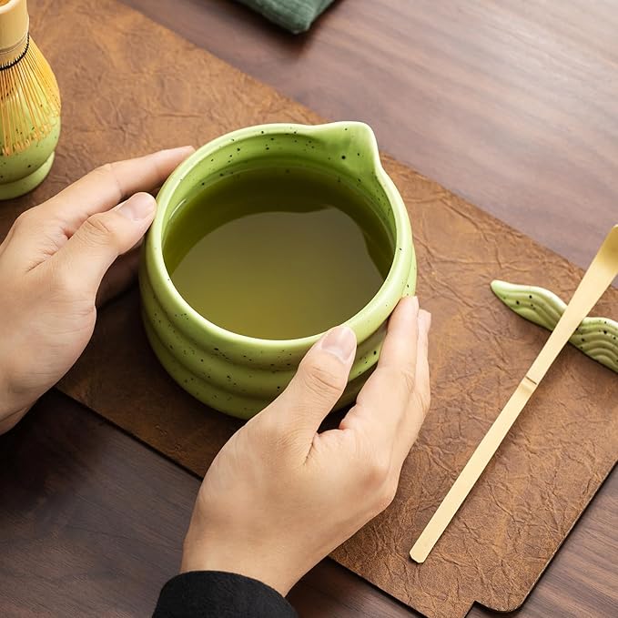 7Pcs Japanese Matcha Tea Set, Matcha Kit with Matcha Bowl (with Pouring Spout), Matcha Whisk, Whisk Holder, Strainer - Elegant Matcha Set for Gifting and Personal Use, Gift Box Packaging