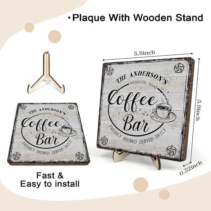 Vintage Coffee Bar Decor Sign,Rustic Wooden Plaque for Java Station, Kitchen,Cafe or Tea Corner, Funny Jave Gift for Coffee Lovers 5.9x5.9inches
