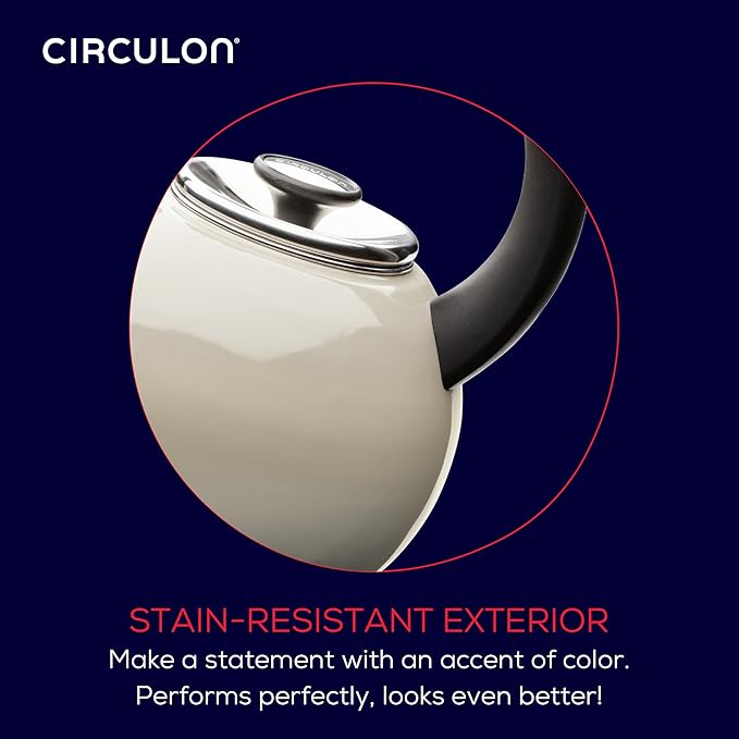 Circulon Enamel on Steel Whistling Teakettle/Teapot With Flip-Up Spout, 2 Quart - Gray