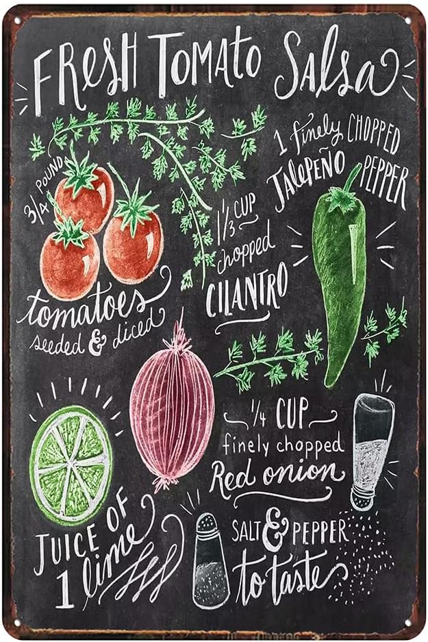 Vintage fresh tomato salsa Tin Sign - Retro Food Metel Sign - Wall Decor wall sign for Kitchen Bakery Cafe Restaurant by TREEPERI