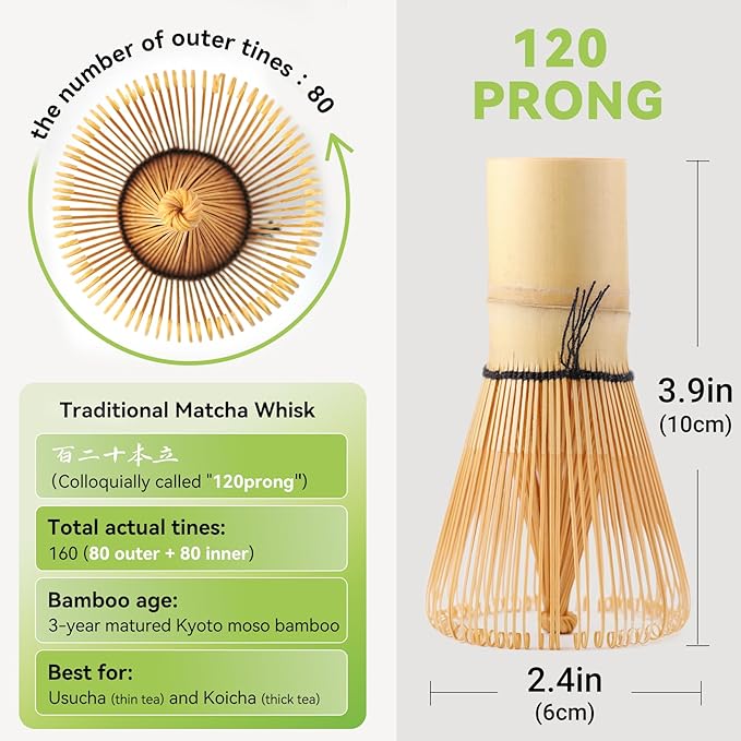 Bamboo Matcha Whisk, 120prong（80+80tines） Traditional Japanese Chasen for green Tea,Handcrafted Matcha Stirrer Wisk Mixer Brush