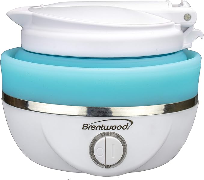 Brentwood KT-1508BL Dual Voltage 120/220 Volt Collapsible-Travel Kettle, 0.8 Liter, Blue
