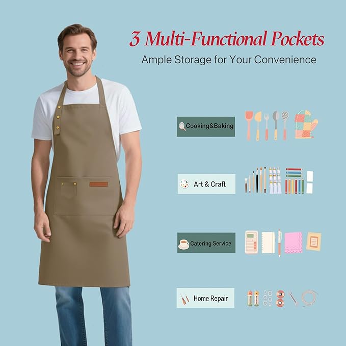 Kitchen Cooking Apron for Women Men Water-Resistant Artist Barista Baking Craft Catering Work Bib with Large Pockets