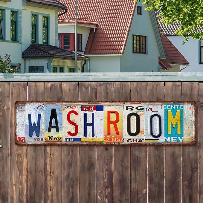 Wash Room Metal Sign - Vintage Aluminum Tin Plaque 4x16 Inch - License Plate Style Bathroom Decor - Image 4