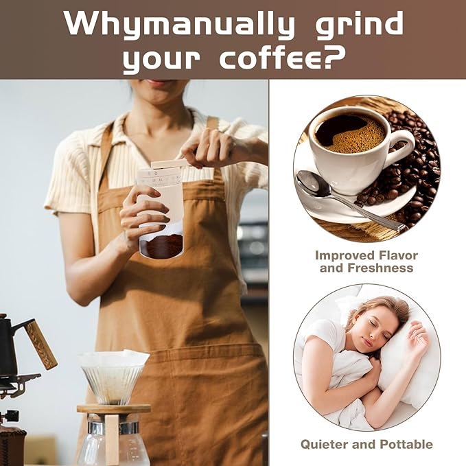 Manual Coffee Grinder, Adjustable Ceramic Burr Coffee Grinder with Detachable Handle, Portable Coffee Mill for Espresso, Pour Over, French Press, Camping-F