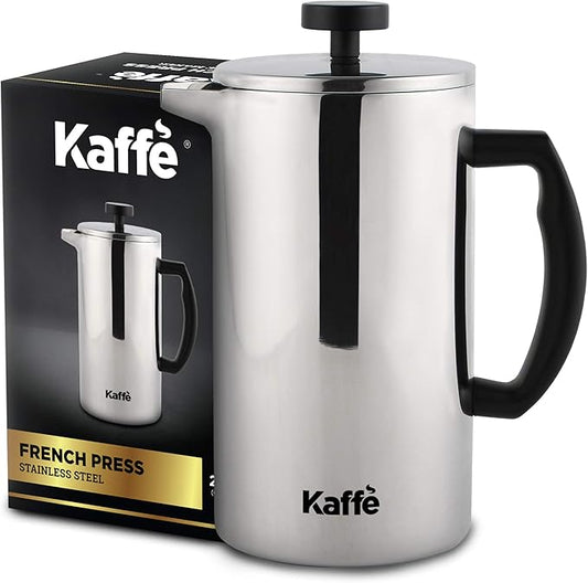 Kaffe Stainless Steel French Press Coffee Maker (27oz / 0.8L) - Double-Wall Insulated Coffee Press - Travel & Camping - Homemade French Press Coffee