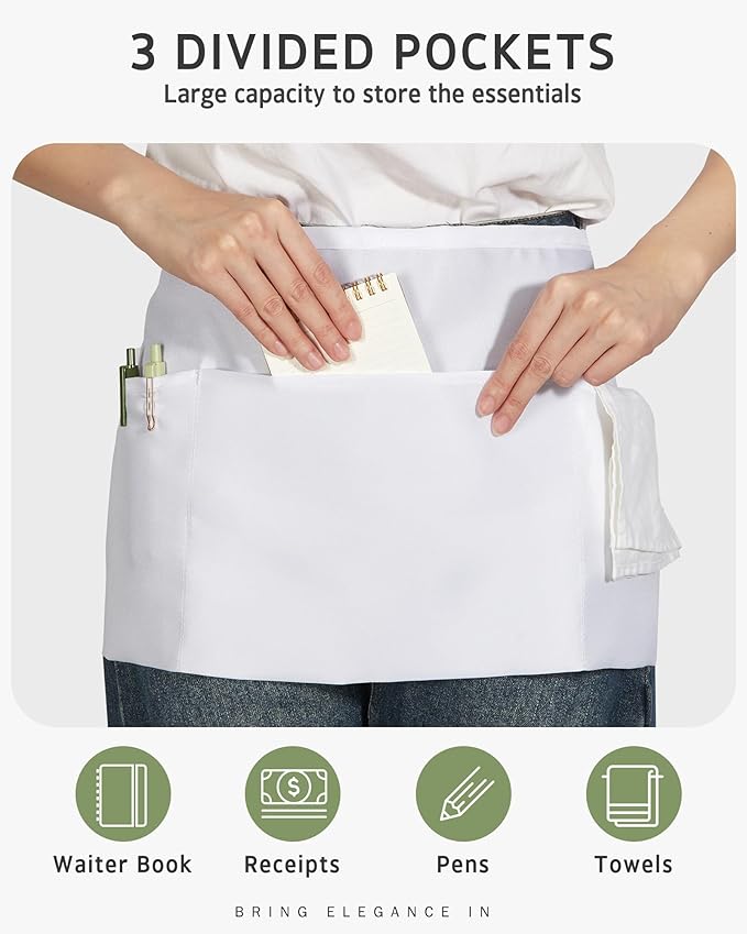 Syntus Server Apron for Men Women, Waitress Waist Apron, Black 1/3/12 Packs