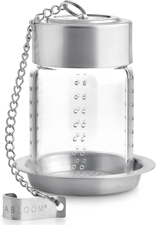 Teabloom Elegant Glass Tea Infuser – Patent-Pending, Lead-Free & Non-Toxic, Designed for Whole Loose-Leaf White, Green, Oolong, Black & Herbal Teas – Small or Large