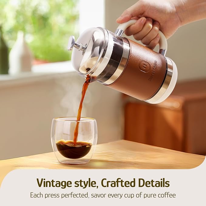 Hazel Quinn French Press Coffee Maker, 450ml / 15oz, Heat-Resistant Borosilicate Glass, 304 Stainless Steel, BPA-Free, Easy to Clean, Precision Filtration for Coffee & Tea
