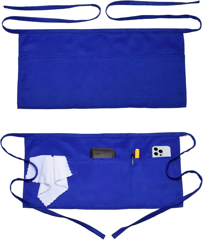 Argstar 2 Pack Server Apron with 4 Pockets, Waitress Waiter Waist WaterDrop Resistant Short Aprons by ArgstarDirect