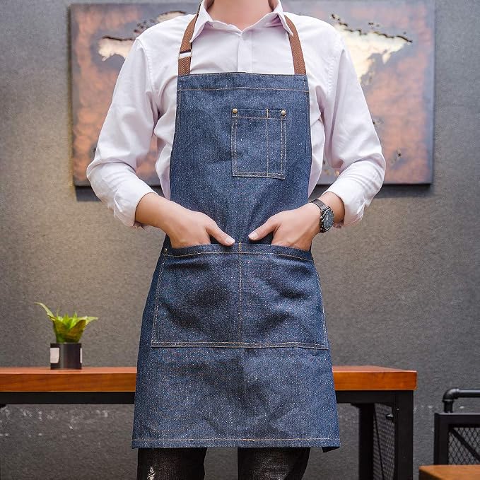 Unisex adjustable multi pocket denim apron for Chef Kitchen BBQ and Studio - Image 6