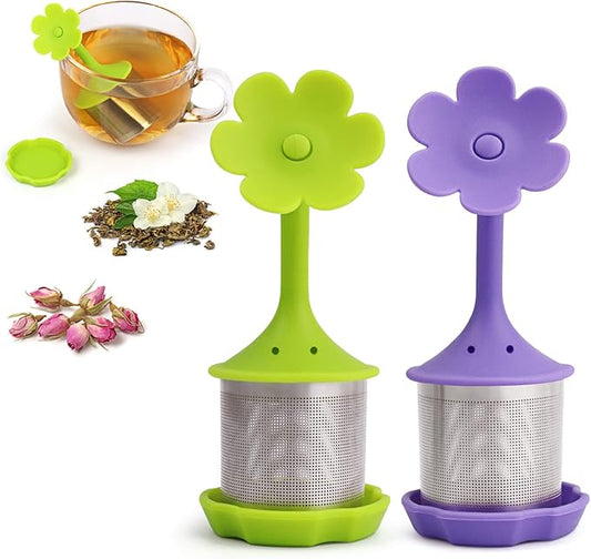 2-Pack Silicone Tea Steeper, Infusers - Fine Mesh Filters for Tea Leaves, Flowers; Purple or Green