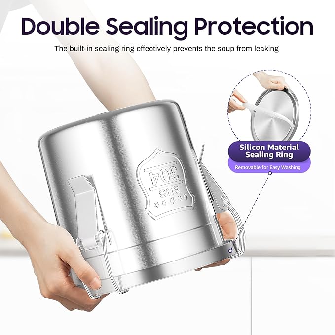 304 Stainless Steel Airtight Canister for Home, Rice Cereal Grain Canisters Container, Metal Kitchen Rice Oil Storage Bucket for Household Kitchen Food w/Handles+Lid (Silver-6L)