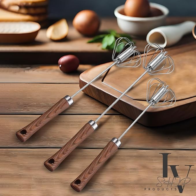 Premium Stainless-Steel Egg Whisker with Handcrafted Wooden Handle (13 Inches) - Perfect for Whipping, Beating, and Blending