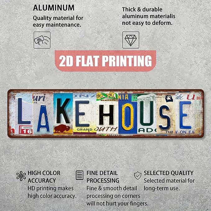 Vintage License Plate LAKE HOUSE Sign – 16x4 Inch Rustic Tin Wall Décor for Cabin, Cottage, Vacation Home, Patio or Waterfront Retreat - Image 3