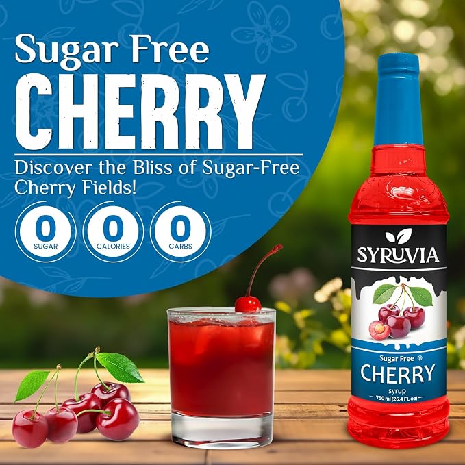 Syruvia Sugar-Free Cherry Syrup, Flavored Syrup for Drinks, Cocktails, Lemonades, Iced Teas, and Desserts – 25.4 fl oz, With Pump - Image 3