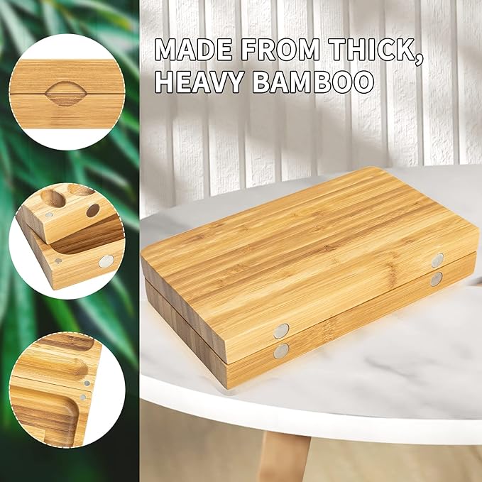 Foldable Bamboo Tray with Magnetic Lid - Easy to Clean - Portable, Perfect for Home Storage or Travel, Decorative-Tray - Gifts for Him