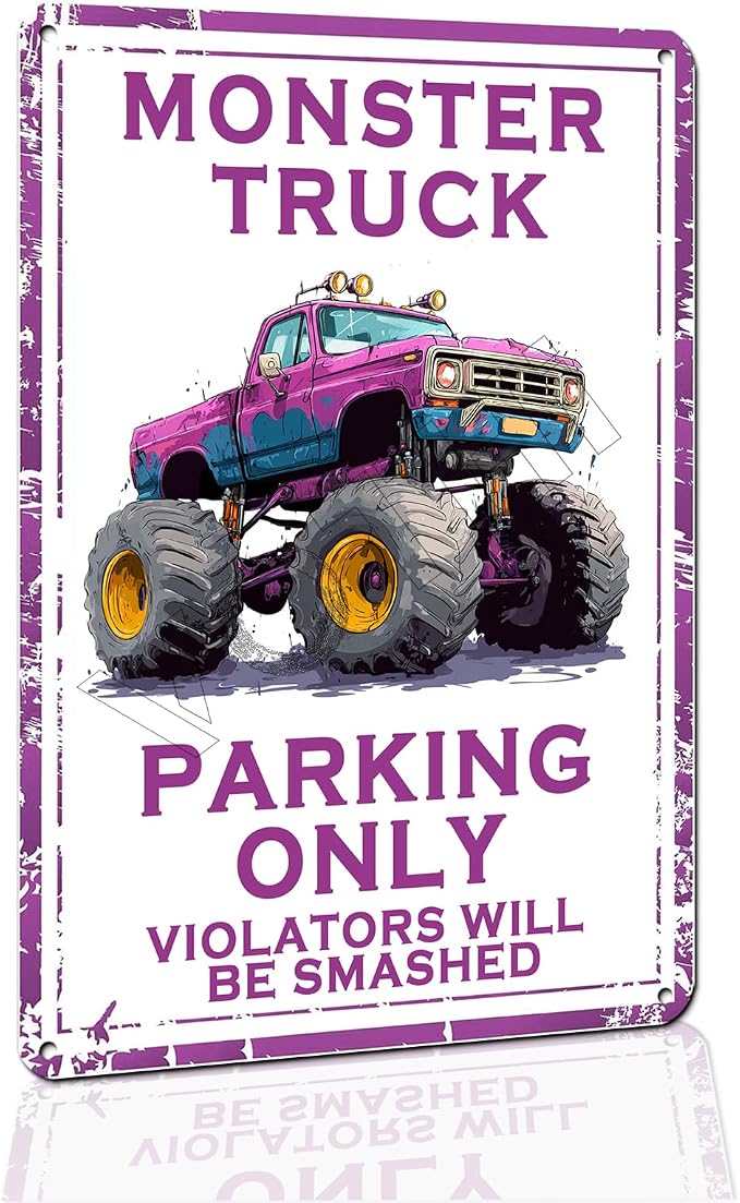 Monster Truck Tin Sign Birthday Decorations & Room Decor, Car Poster for Boys Bedroom, Durable Metal Wall Art, Vintage Style Auto Theme - 8x12 Inches by VOTHI
