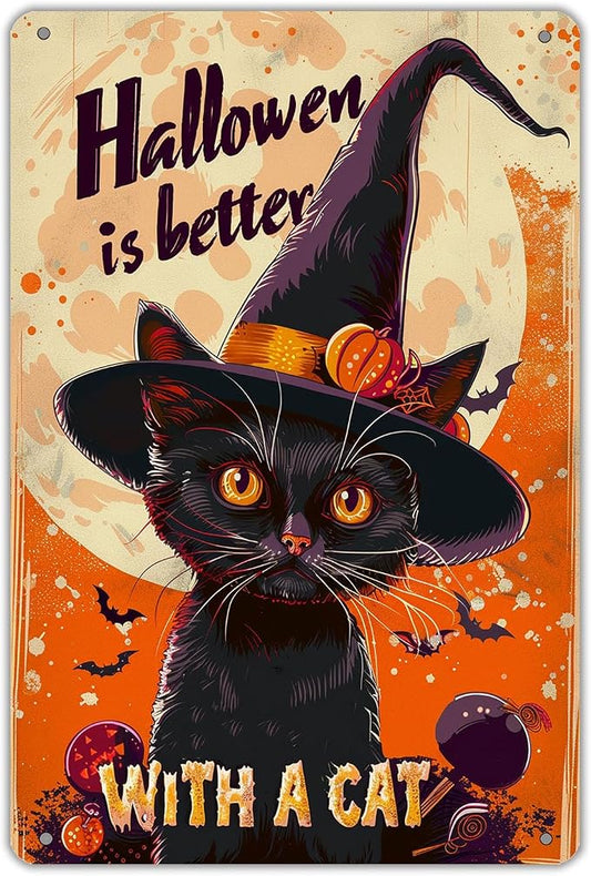 KanaAt Halloweenis Better with a Cat Retro Metal Sign Vintage Tin Sign for Cafe Bar Home Front Porch Office Indoor Outdoor Wall Decor Pre-Drilled Holes for Easy Installation 8x12 inch, diany-m89 by Unknown