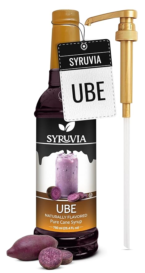 Syruvia Ube Flavored Syrup for Drinks, Cocktails, Lemonades, Iced Teas and Desserts – 25.4 fl oz, With Pump