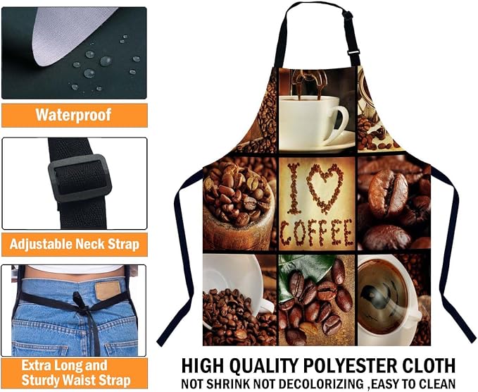 Coffee Concept Collage Apron for Women Men, Adjustable Apron Cooking Kitchen Chef Apron for Home Kitchen, Baking Gardening BBQ, Coffee House, Restaurant - Image 3