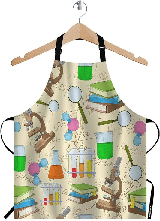 WONDERTIFY Science Education Sketch Apron,Laboratory Chemistry Book Equation Loupe Beaker Flask Glass Bib Apron with Adjustable Neck for Men Women,Suitable for Kitchen Cooking Chef Grill Bistro Apron
