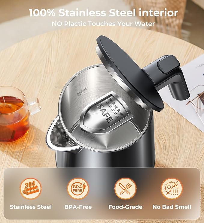 Smart Temperature Control Electric Kettle | 304 Stainless Steel Double-Wall Cool-Touch | 7 Preset Temperatures | 4-Hour Keep Warm | Auto Shut-Off & Boil-Dry Protection - Black