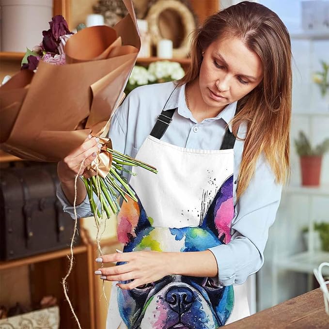 Watercolor French Bulldog Kitchen Apron for Women Men, Adjustable Apron Chef Bakers Apron Cooking Apron Cooking Baking Gardening - Image 6
