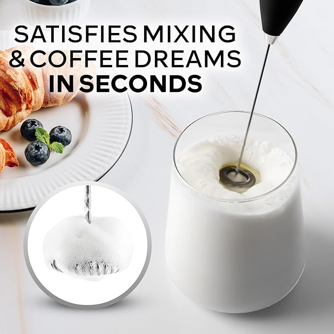 Zulay Kitchen Powerful Milk Frother Wand With 4 AA Duracell Batteries - Ultra Fast Handheld Drink Mixer - Electric Whisk Foam Maker for Coffee, Lattes, Cappuccino, Matcha & Creamer