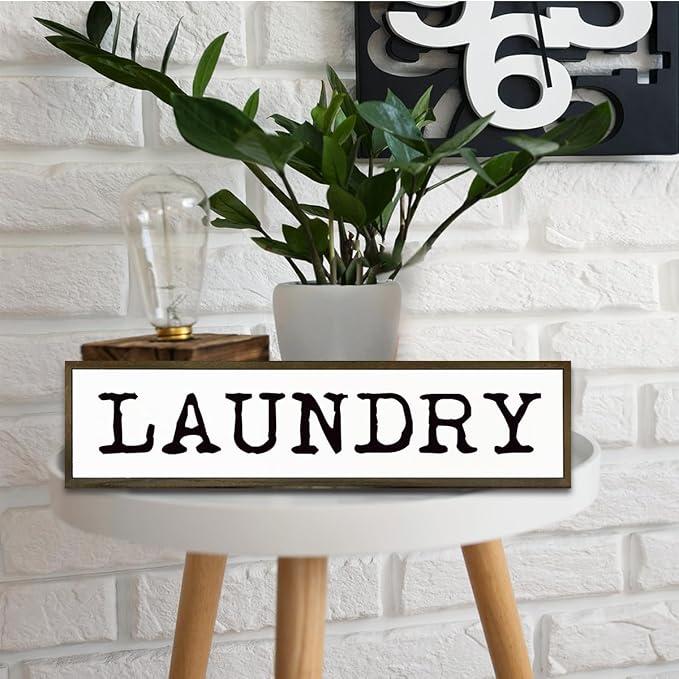 Laundry Signs Wall Decor, Rustic Hanging Decor, Wood Sign for Home Bathroom Laundry Room, Farmhouse Table Shelf Decoration, Framed Box Wood Signs 17.8x4x1.2 inches - Image 4