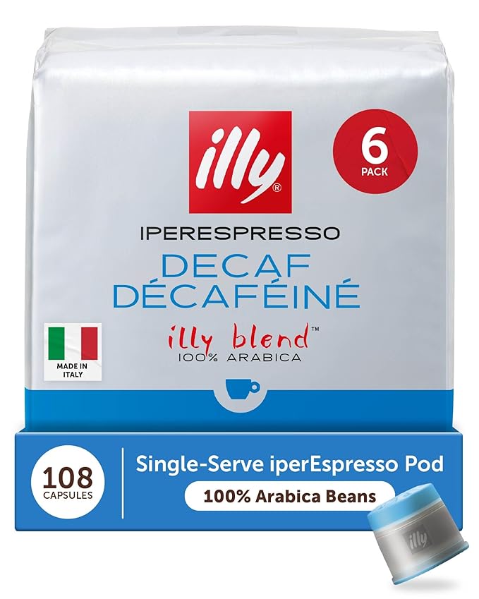 illy Coffee Decaf IperEspresso Capsules, Decaffeinated Classico Medium Roast Coffee Pods, 100% Arabica, Premium Italian Blend, 18 Count, 6 Pack