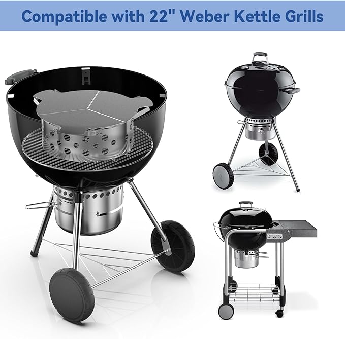 Skyflame Heat Controller for 22" Charcoal Kettle Grills, Stainless Steel BBQ Smoking Gilling Kit with 4PCS Support Clips, Turns Your Charcoal Grill Into a Smoker
