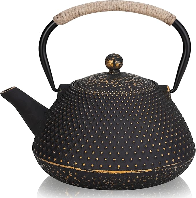 Cast Iron Teapot, 25 oz (750 ml) Japanese Tetsubin Tea Pot with Infuser for Stovetop Safe, Tea Kettle with Enameled Interior for Loose Leaf Tea and Tea Bags